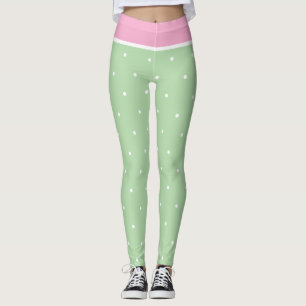 Legging Bolinhas brancas e verdes cor-de-rosa pastel