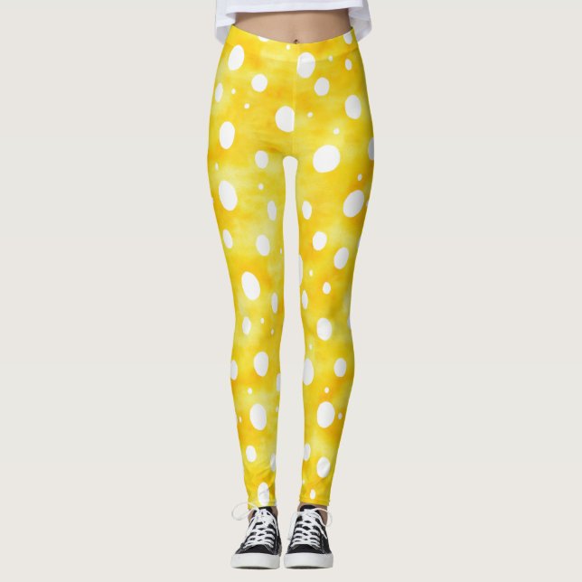 Legging Bolinhas de Aquarela - Amarelo Terrestre e Branco  (Frente)