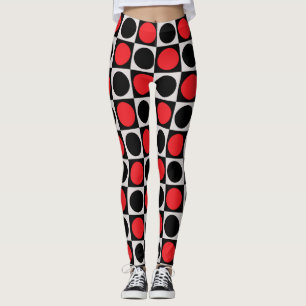 Legging Bolinhas do Círculo Geométrico Vermelho Preto