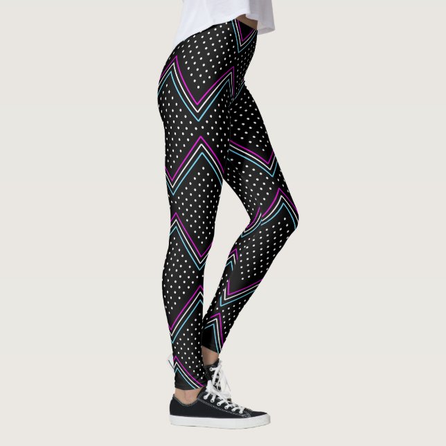 Legging Bolinhas e caneleiras das listras, preto, fúcsia (Direita)