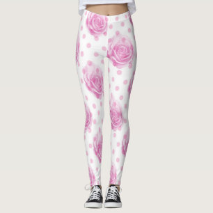 Legging bolinhas e rosas rosa bonito