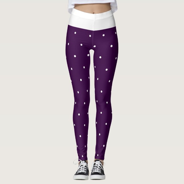 Legging Bolinhas roxas escuras e brancas (Frente)