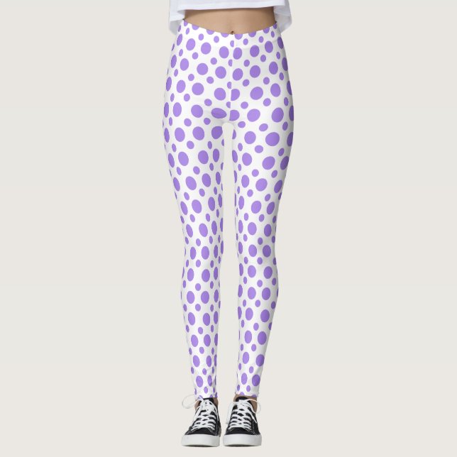 Legging Bolinhas roxas festivas em branco (Frente)