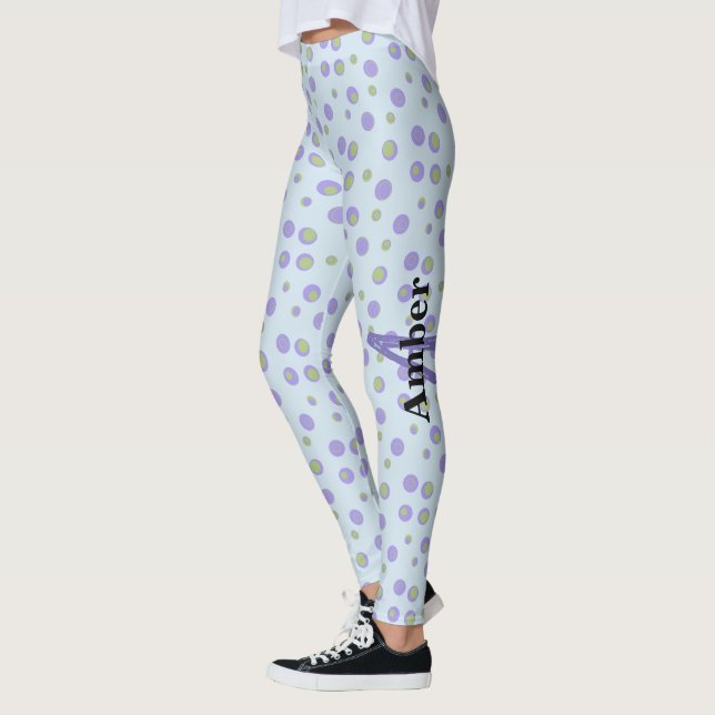 Legging Bolinhas Verde Roxo Personalizada (Esquerda)