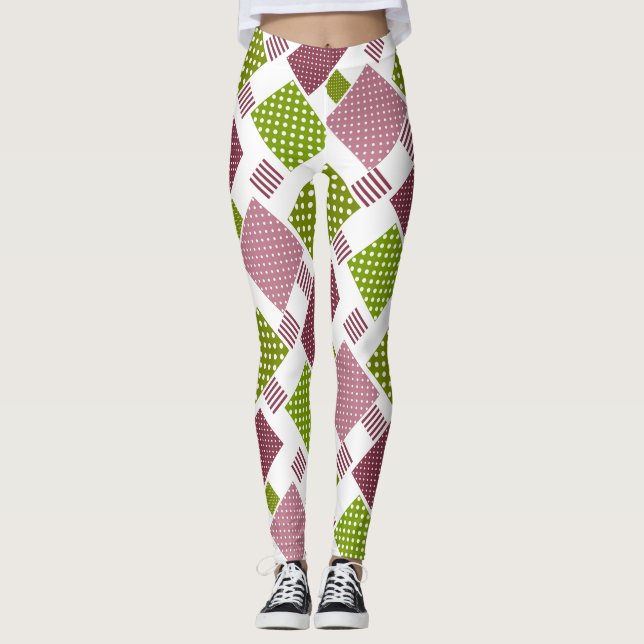 Legging Bolinhas verdes, castanhas, de cor branca (Frente)