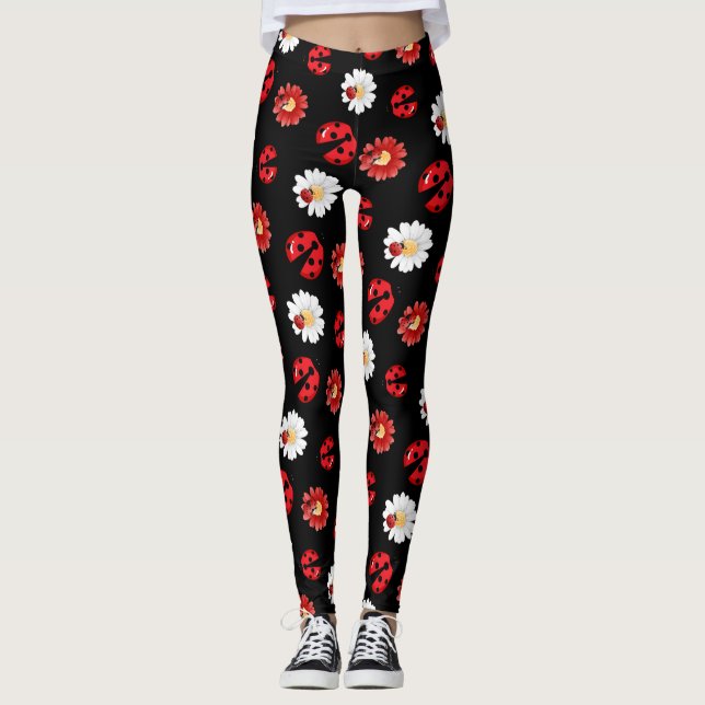 Legging Bolinhas vermelha-branca, floração de damybug, ver (Frente)
