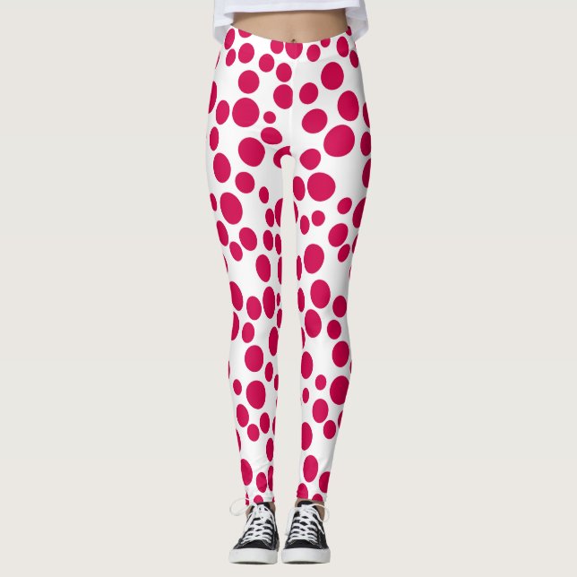 Legging bolinhas vermelhas sobre fundo branco (Frente)