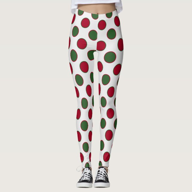 Legging Bolinhas Vermelhos De Natal Em Branco (Frente)