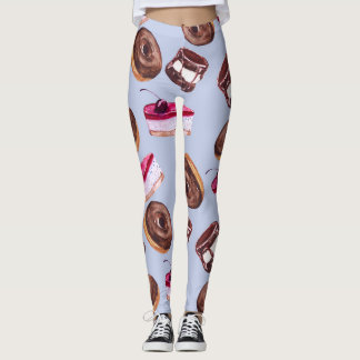 Legging Bolos Doce: Comida Sem Costura De Aquarela