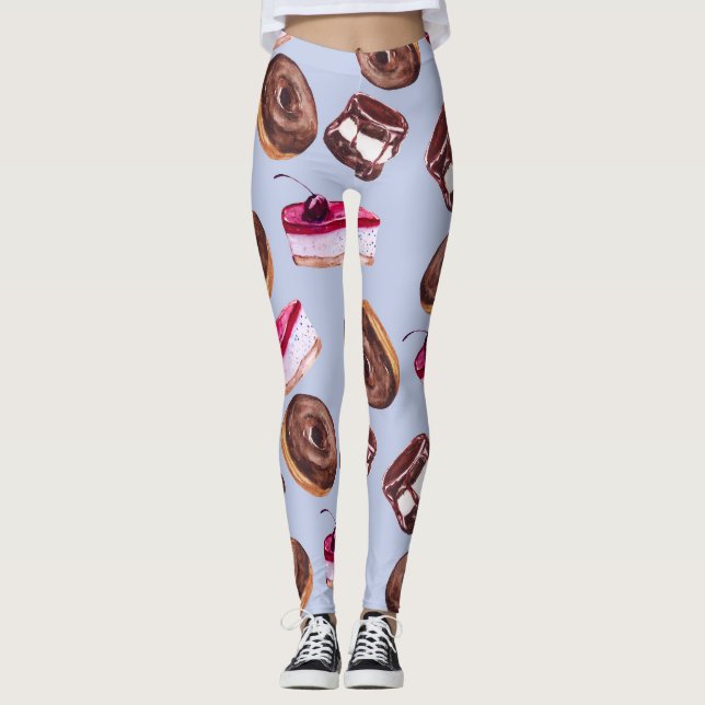 Legging Bolos Doce: Comida Sem Costura De Aquarela (Frente)