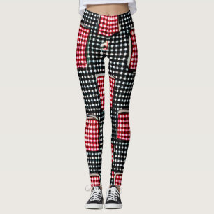Legging Bolso de Trabalho de Patches Vermelho e Preto Ging