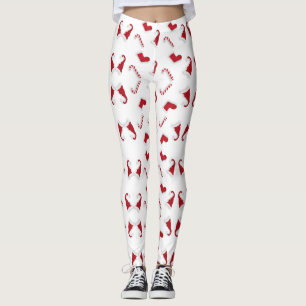 Legging Boné de Natal Vermelho e Candy Cane