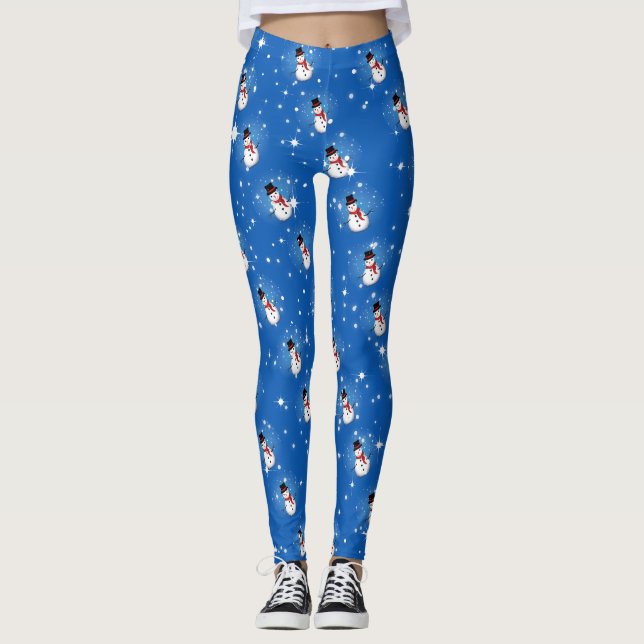 Legging Boneco de Neve Divertido com Chapéu Preto e Cachec (Frente)