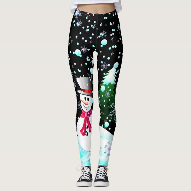 Legging Boneco de neve "Feliz Natal" personalizado (Frente)
