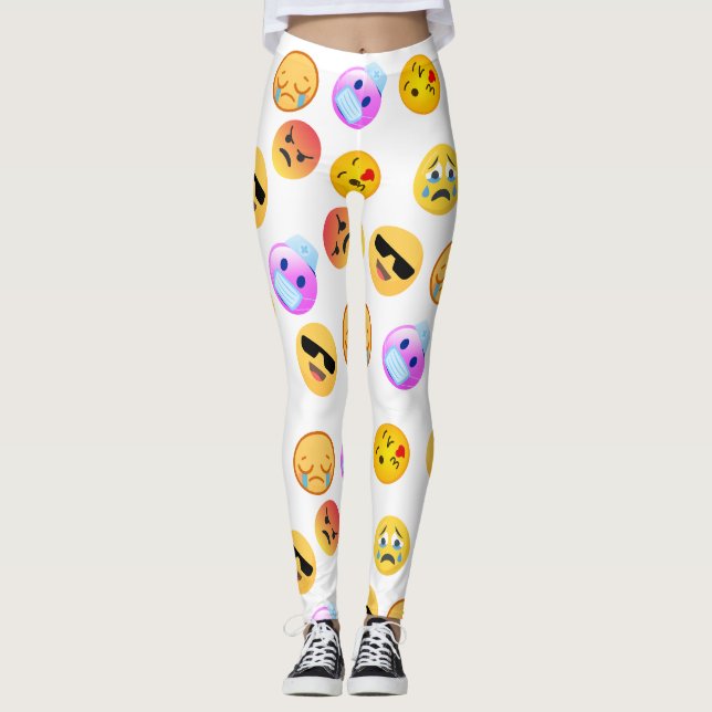 Legging "Bonita e Engraçada, Emoji Pattern, olhar facioso" (Frente)