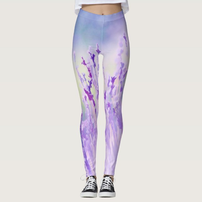 Legging Bonita Lavanda Flor Field ou Meadow Purple (Frente)