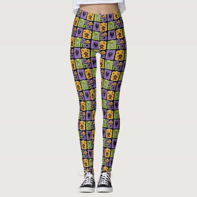 Legging Bonito Caráter de Halloween Pequenas múmias e esqu (Frente)