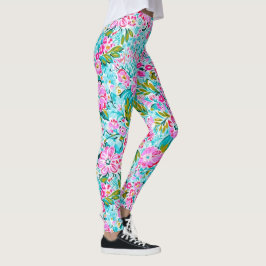 Legging Bonito Cor-de-rosa Azul-Aqua Trendência Chic Paste