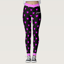 Legging Bonito Corações Rosa em PRETO