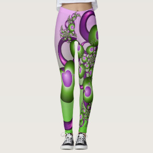 Legging Bonito Corações Verdes Rosa Moderno Abstrato Fract