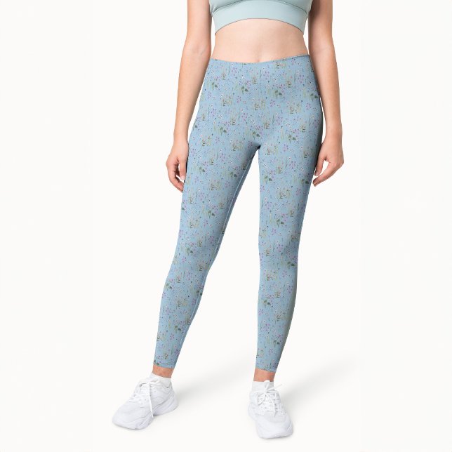 Legging Bonito Ditsy FLoral Blue Patterna Watercolor (Pretty Light Blue Ditsy FLoral Watercolor Pattern printed leggings)