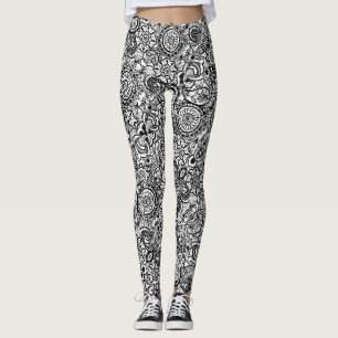Legging Bonito floral paisley preto branco