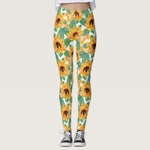 Legging Bonito Girassóis Padrão Amarelo e Verde