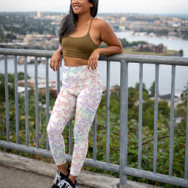 Legging Bonito Padrão de Borboleta de Pastel Bonito no Ver