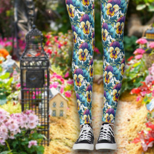 Legging Bonito Pansy Paradise Moderno Padrão Chic