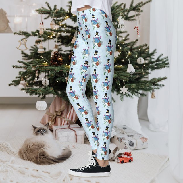 Legging Bonito Papai Noel de Inverno Azul Poinsettia Natal (Criador carregado)