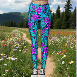 Legging Bonito Roxo e Azul Teal Floral<br><div class="desc">Bonito e elegante padrão de flores roxas,  azuis,  lacustres,  tartarugas e verdes e leggings folínicas.</div>