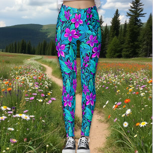 Legging Bonito Roxo e Azul Teal Floral