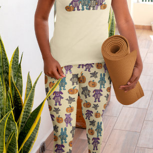 Legging Bons animais de esqueleto e abóboras no Halloween