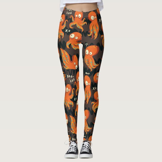 Legging Boo Octopus Orange & Black Kids Clothing & Décor (Frente)