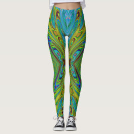 Legging Borboleta Abstrata Chartreuse e Azul Trippy