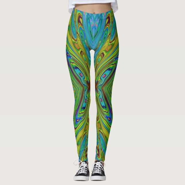 Legging Borboleta Abstrata Chartreuse e Azul Trippy (Frente)