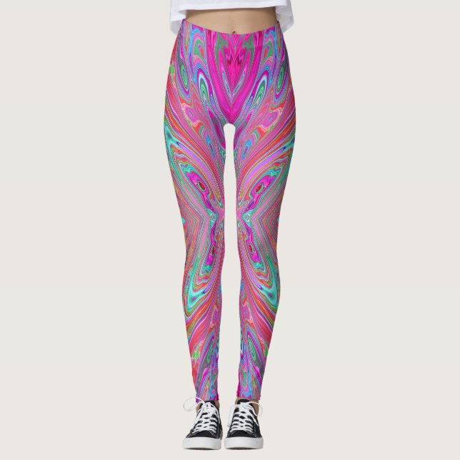 Legging Borboleta Abstrata Rosa Trippy, Água e Magenta (Frente)