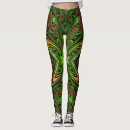 Legging Borboleta Abstrata Verde Lima Trippy Retro
