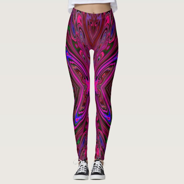 Legging Borboleta-Abstrato azul e rosa-quente trippy (Frente)