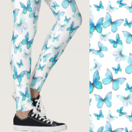 Legging Borboleta azul claro feminina padrão caprichoso