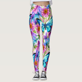 Legging Borboleta Azul em Campo de Flores