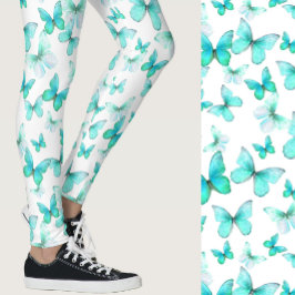 Legging Borboleta azul-petróleo feminina com padrão capric