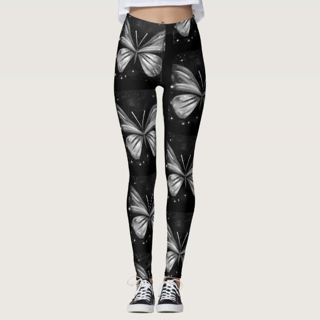 Legging Borboleta Celestial Preto e Branco Galáxia (Frente)