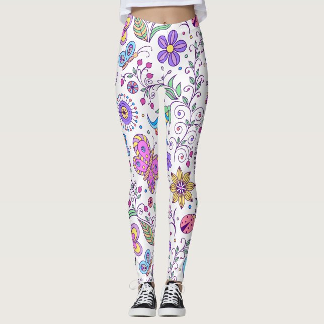 Legging Borboleta Colorida E Flor (Frente)