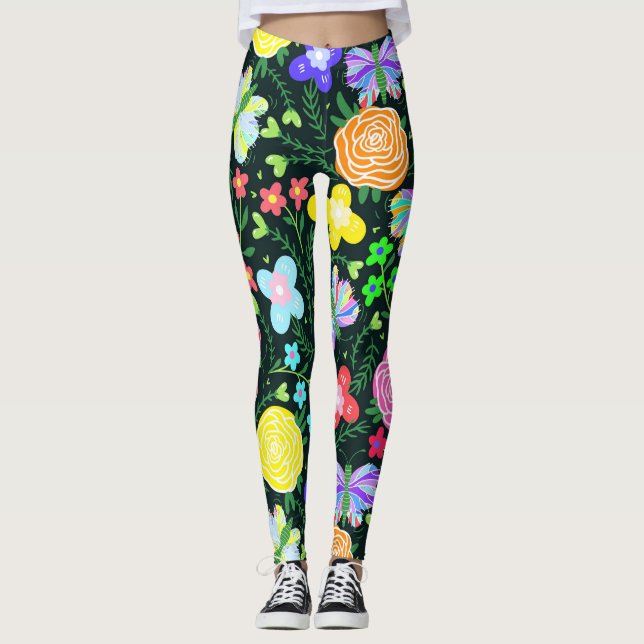 Legging Borboleta Flor Arco-Íris (Frente)
