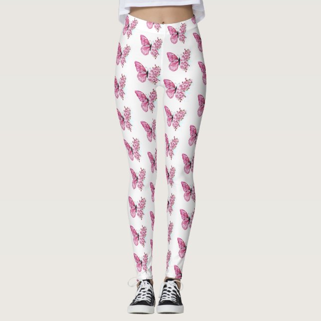 Legging Borboleta Flor com Sakura Rosa (Frente)