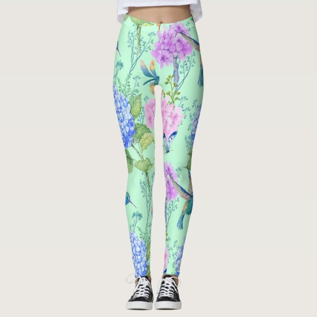 Legging Borboleta floral da libélula do colibri do jardim (Frente)