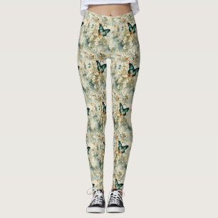 Legging Borboleta Floral Salvia Terracota Pintura Artístic