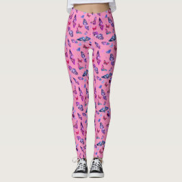 Legging Borboleta Impressão cor-de-rosa azul roxo