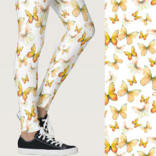 Legging Borboleta laranja feminina padrão caprichoso